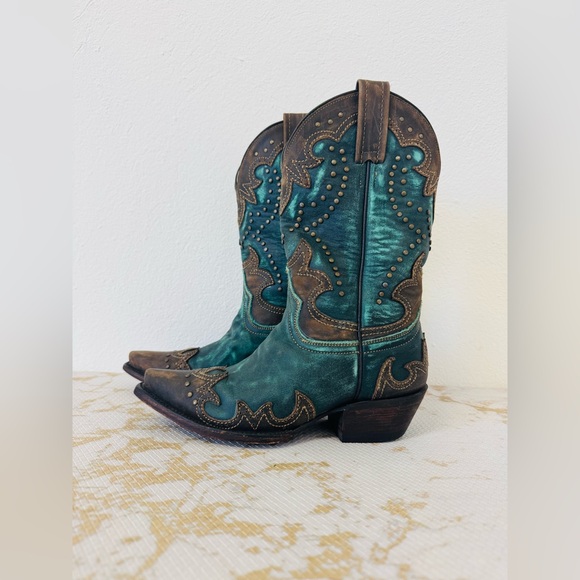 Cobarca Shoes - COBARCA Women’s Turquoise & Brown Leather Brass Studded Boots MX 23